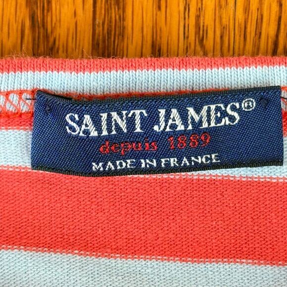 Saint James Galathee II Breton Striped Blue/Coral Stretch Knit S Top MSRP $135 - Picture 5 of 6